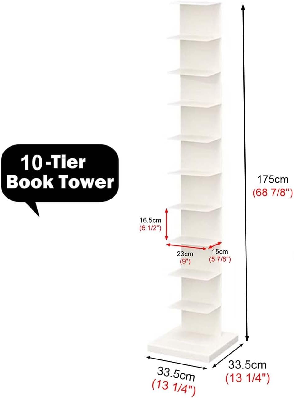 Invisible Floating Bookshelves Freestanding, Modern Vertical Spine Bookshelf Tower Heavy Duty, Office Living Room Bedroom Corner Storage Rack(Black,10-Tier 175cm (68 7/8