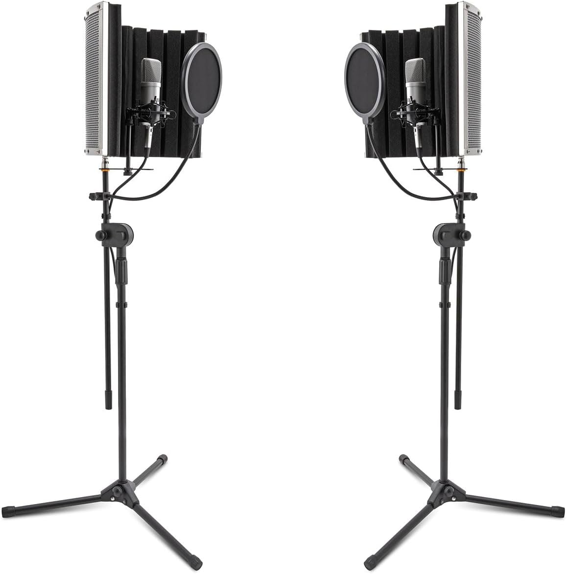 LyxPro 2 Pack Condenser Microphone Kit - Includes Shockmount, Pop Filter, XLR Cable, Mic Stand and Sound Absorbing and Vocal Booth Recording Microphone Isolation Shield Panel for Home Office & Studio