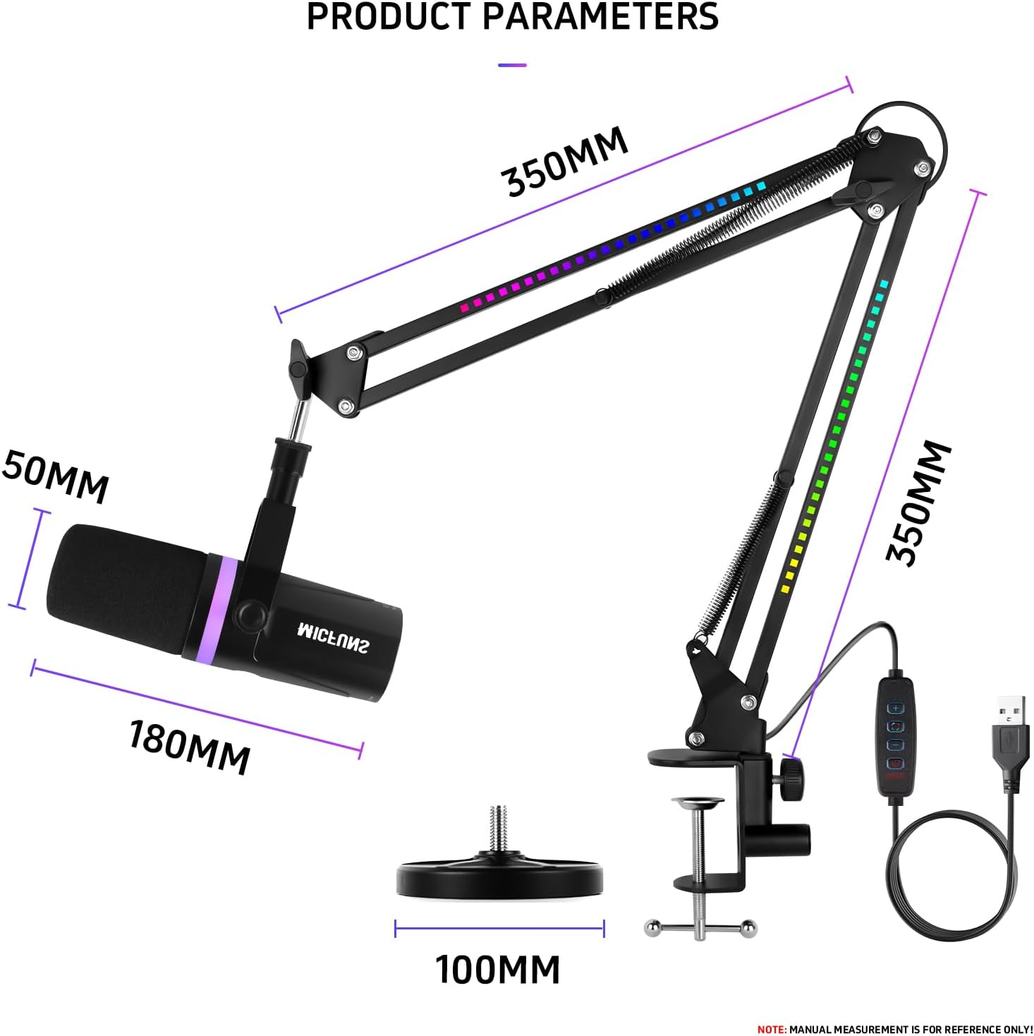 Micufuns Vocal Dynamic Microphone, XLR/USB Podcast Recording PC Microphone,Studio Metal Mic with Mute, Headphone Jack, Monitoring Volume Control,with RGB Microphone Boom arm (M338-A)