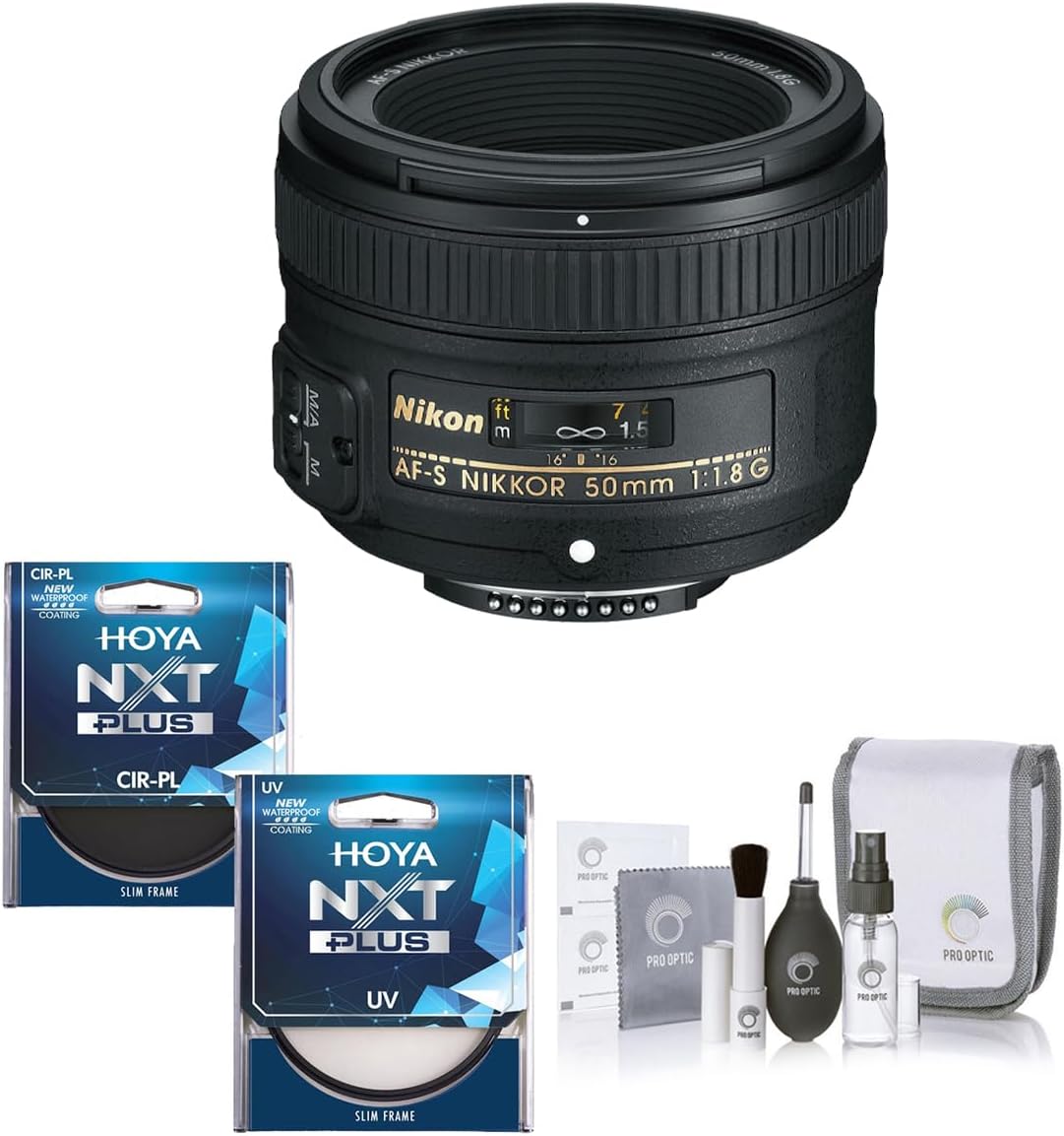 Nikon 50mm f/1.8G AF-S NIKKOR Lens, Bundle with ProOptic 58mm CPL+UV Filter Kit, Cleaning Kit