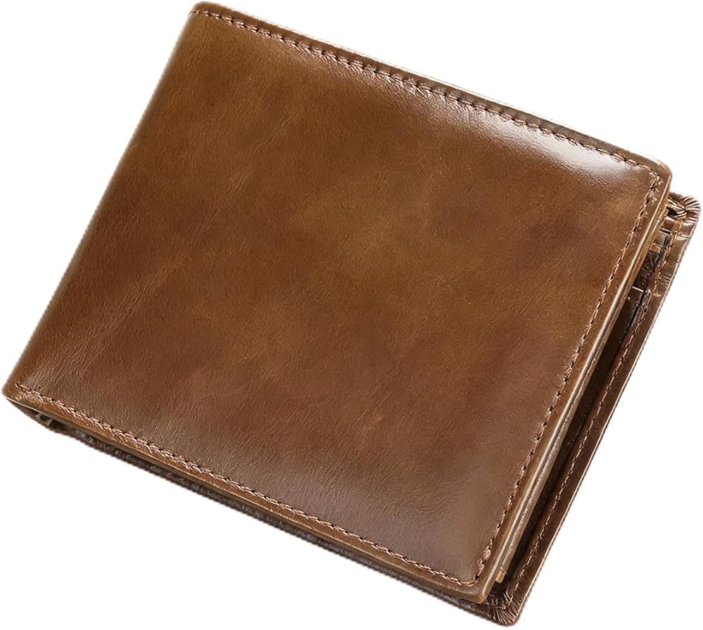 Genuine Leather Wallet for Men RFID Blocking Slim Bifold Large Capacity 13 Card Slots 1 ID Window Front Pocket Gift (CoffeeBrown-01)