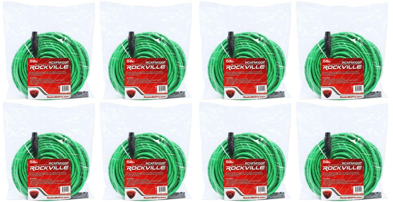 Rockville (8 RCXFM100P-G Green 100' Female to Male REAN XLR Mic/Speaker Cable