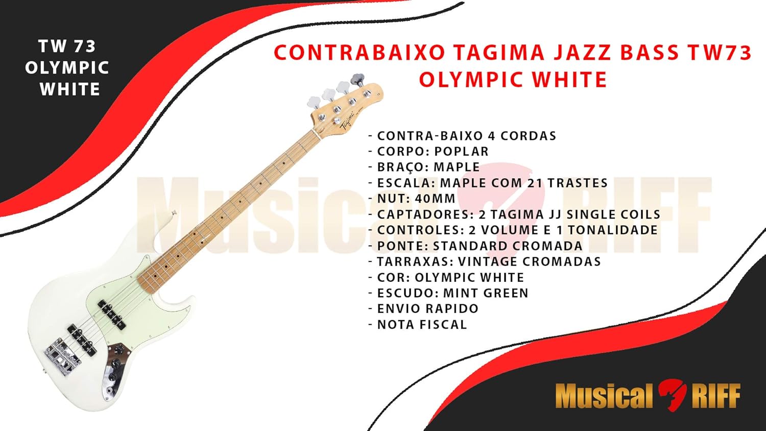 TAGIMA TW-73 ELECTRIC BASS GUITAR OLYMPIC WHITE