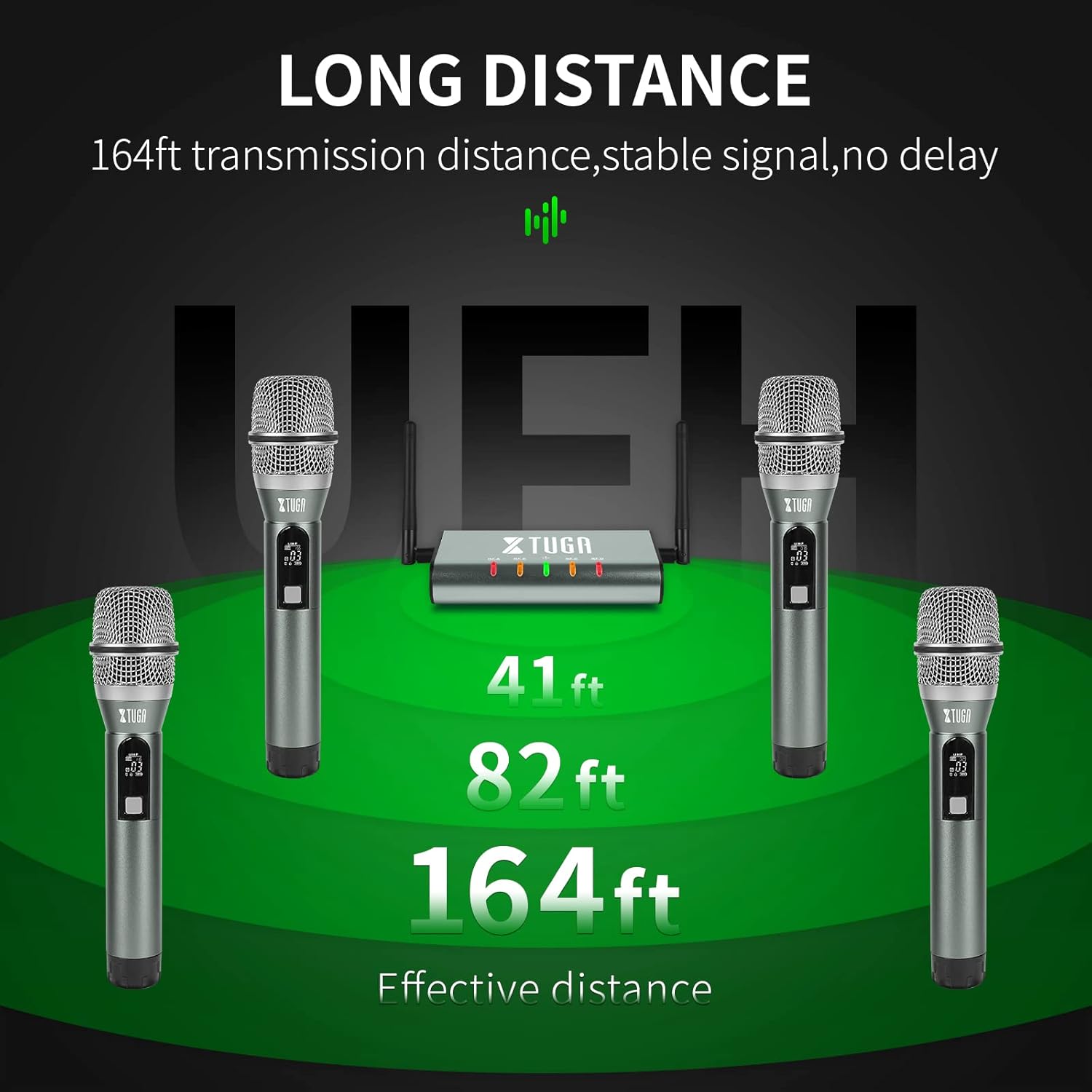 XTUGA UF4600 4 Channel UHF Wireless Microphone System Cordless Microphone with 4 Handheld Mic Mini Receiver Metal Build Long Distance 164ft for Church, Party, Outdoor Events