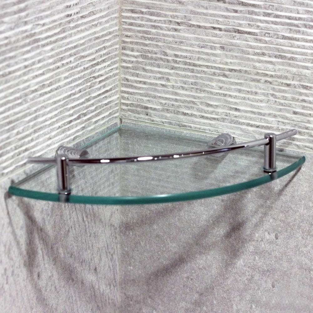 Blossom Glass Corner Shelf with Solid Brass Chrome Finish Bathroom Organizer Shower Caddy