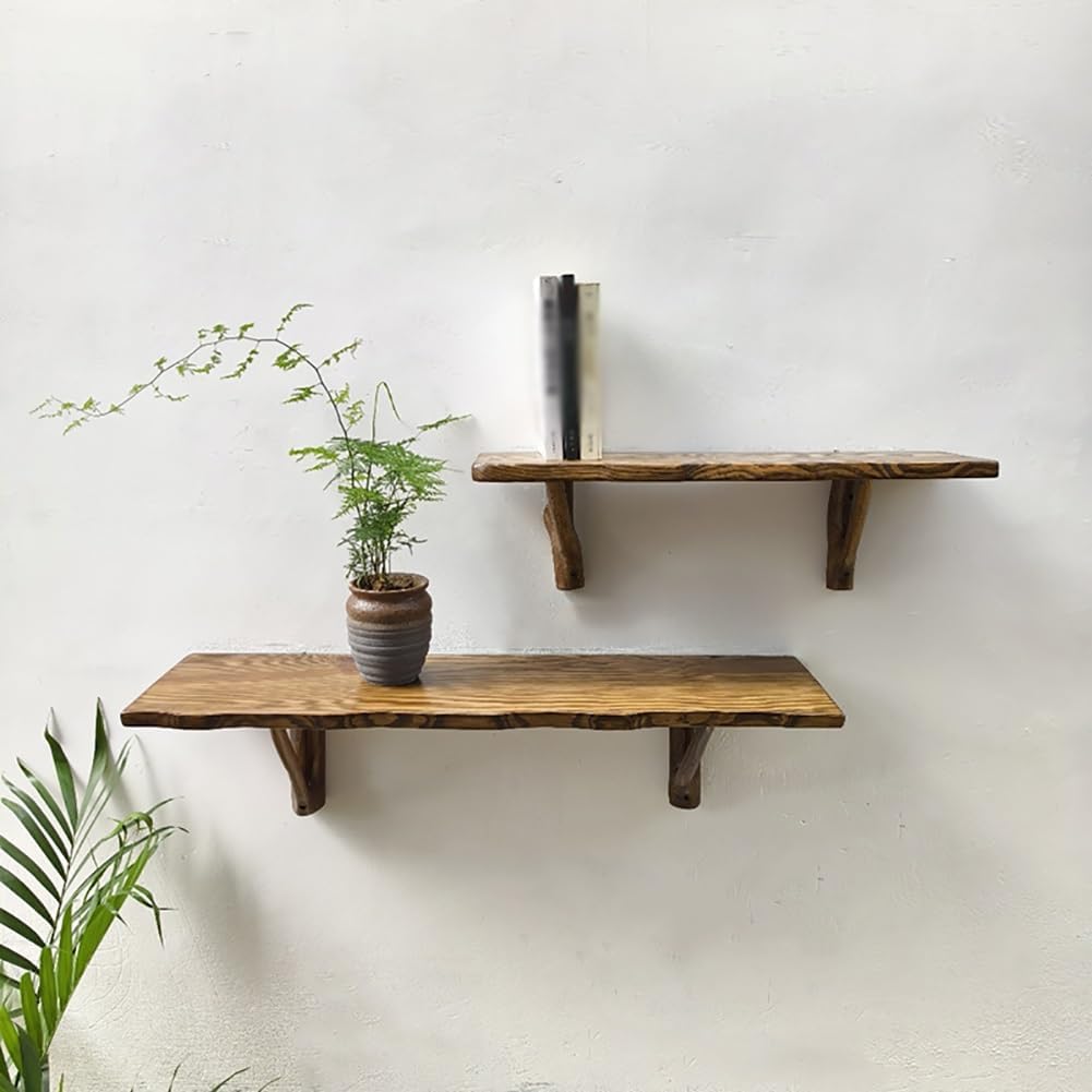Vintage Floating Shelf Wall Mount, Rustic Solid Wood Display Rack, Irregular Edge, for Home Coffee Bar(80x15cm/31x5.9in)