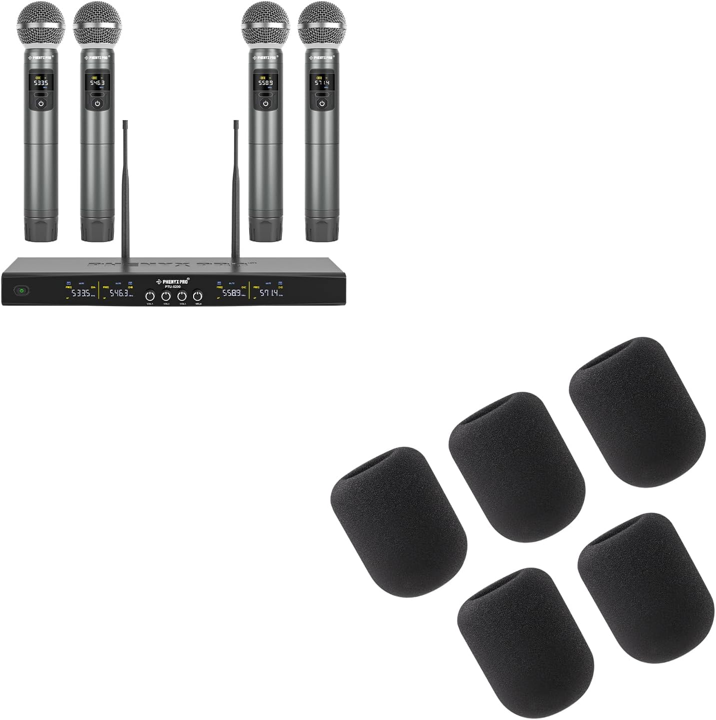 Phenyx Pro Wireless Microphone System PTU-5200-4H Bundle with Foam Mic Cover PTA-WDS5