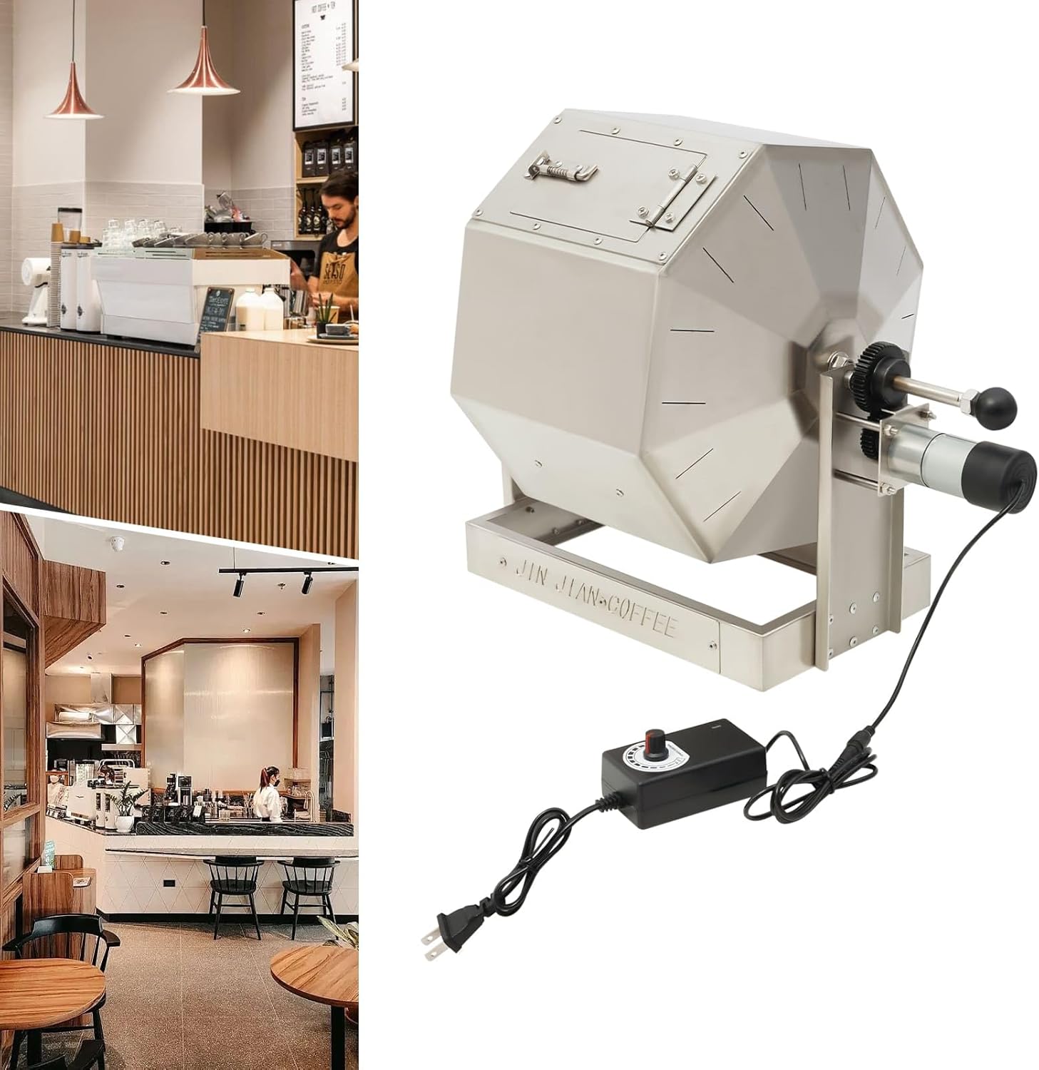 Coffee Bean Roaster with Speed Controller, 14.5L Gas Burner Drum Type Coffee Roaster Machine, Stainless Steel Automatic Rotary Roasting Machine for Commercial and Home Use