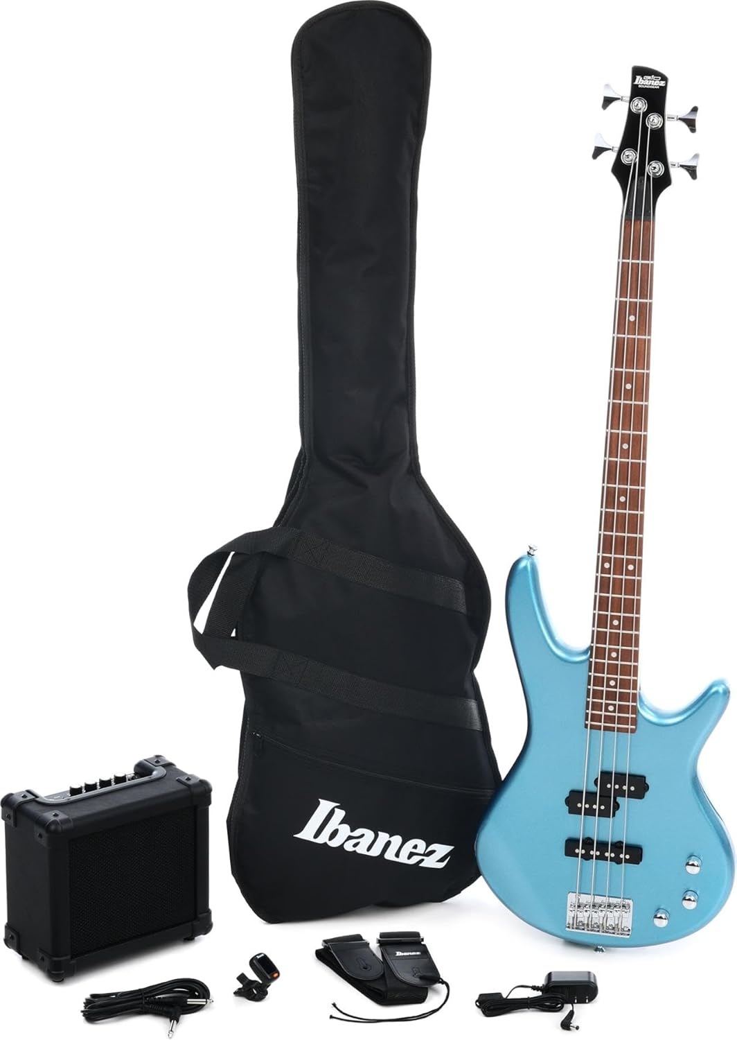 Ibanez IJSR190N Jumpstart Bass Metallic Light Blue w/Gig Bag, 10W Amp, Tuner, Strap, & Cable