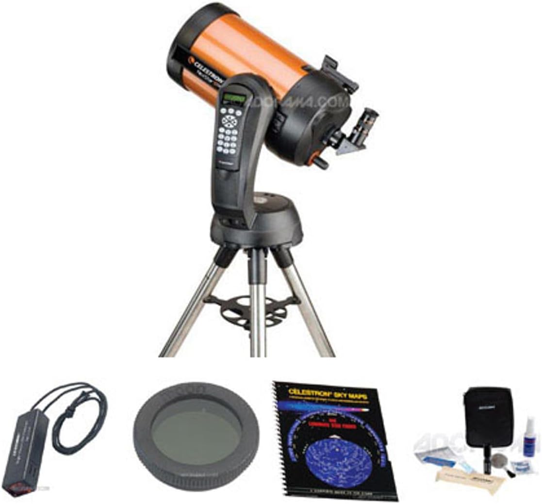 Celestron NexStar 8 SE Schmidt-Cassegrain Computerized Telescope, Bundle with Night Vision Flash Light, Sky Maps Book, 1.25