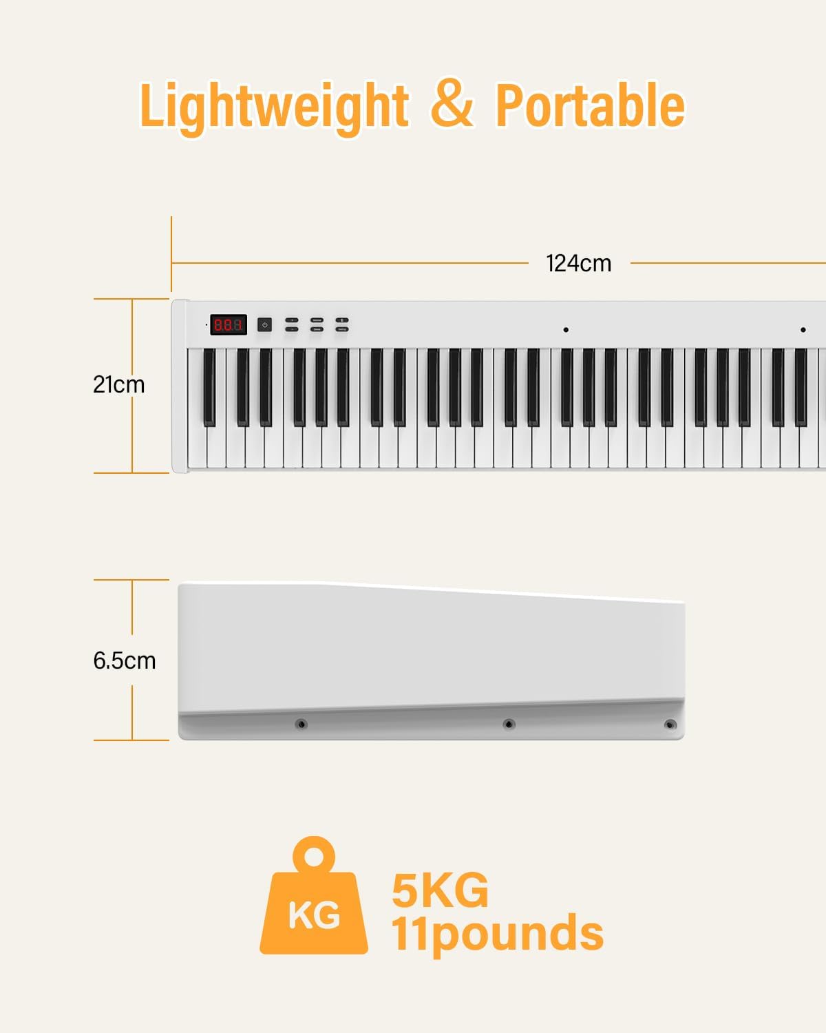 KONIX 88 Key Semi Weighted Keyboard Piano, Full Size Digital Piano with Double X Stand, Portable Keyboard Piano for Beginner Include Sustain Pedal, Power Supply and Piano Bag - White