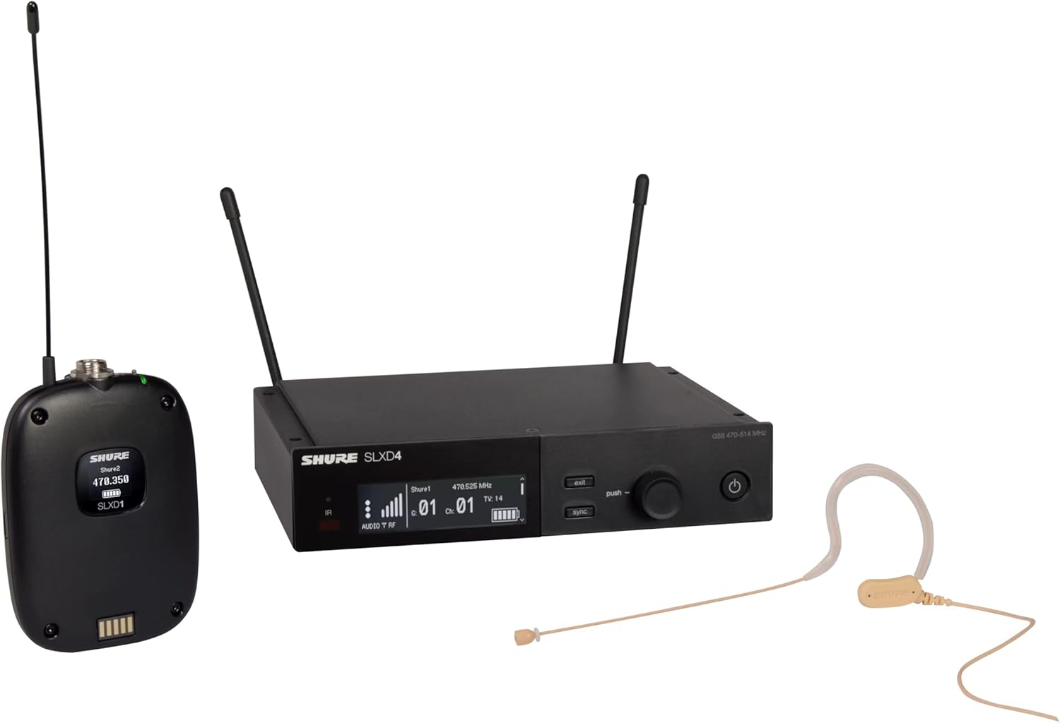 Shure SLXD14/153T Digital Wireless Microphone System - Includes SLXD1 Bodypack Transmitter with MX153T Earset Headworn Mic & SLXD4 Single Channel Rack Mount Receiver | G58 Band (SLXD14/153T-G58)