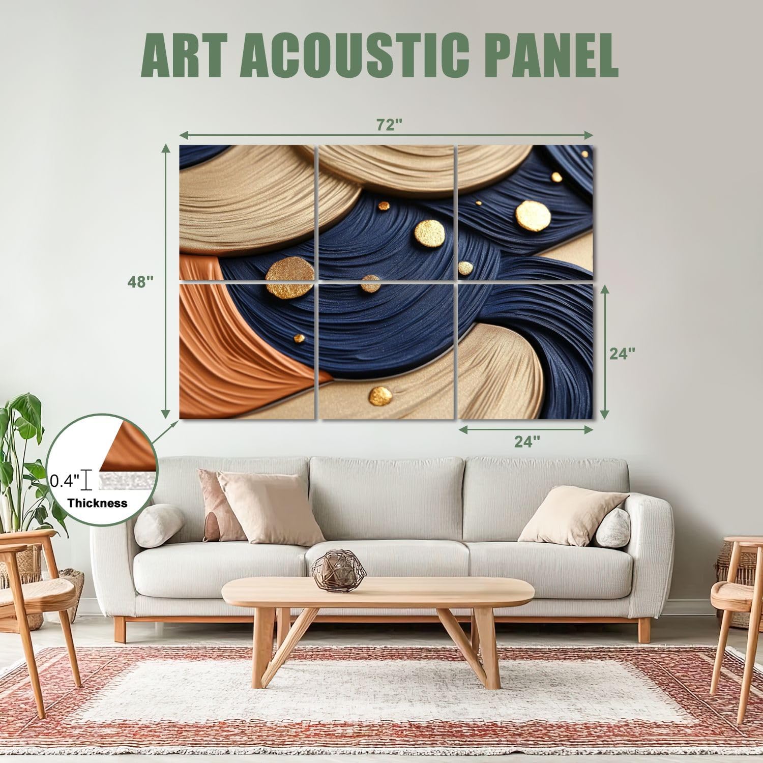 6 Pack Art Acoustic Panels Sound Absorbing Mid Century Abstract Terracotta Navy Blue Orange Boho Minimalist Gold Decorative Soundproof Wall Panels Self Adhesive for Recording Studios Office 72