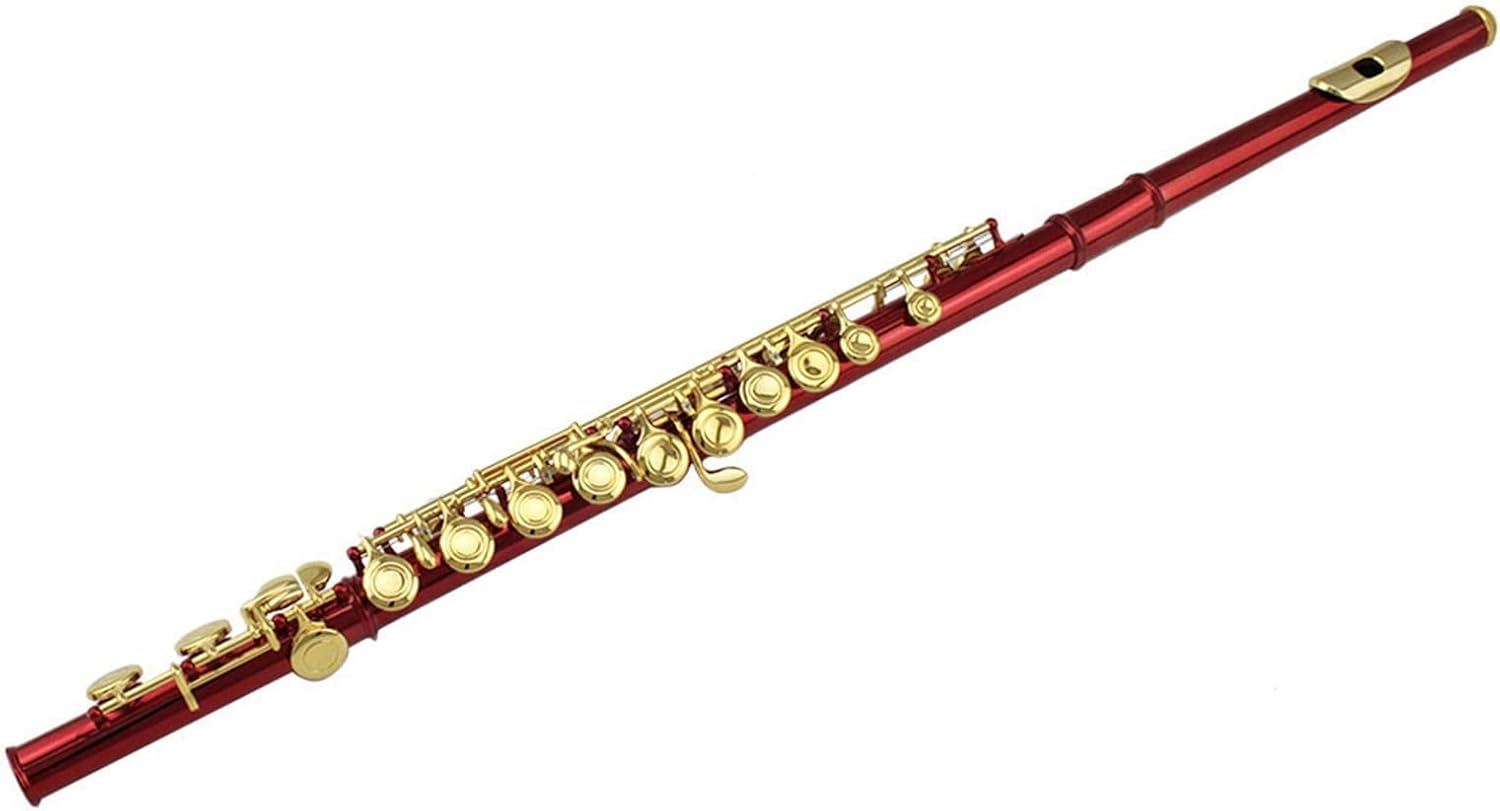 TSTS Flutes Musical Instrument 16 Closed Hole Red Color Body Gold Plated Key with Offset G Key Orchestras Bands Flute