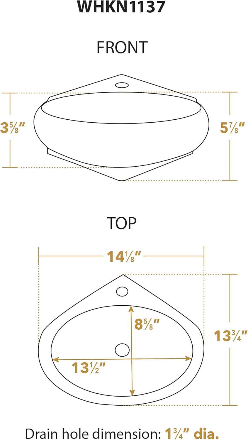Whitehaus WHKN1137 WHKN1137Isabella Oval Corner Wall Mount Basin with Center Drain, White