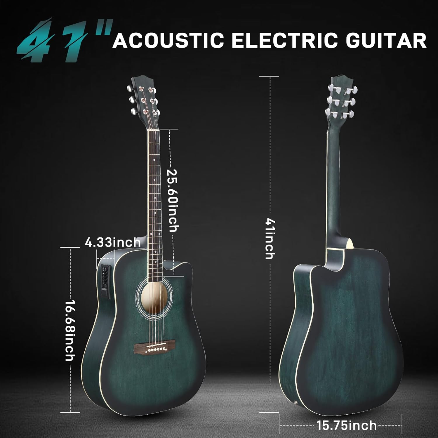 Ktaxon Full-Size Acoustic Electric Guitar with Amp, 41 Inch Basswood Body Guitars Kit for Beginner & Intermediate W/Bag, Strap, and Capo All Accessories Included (Green)