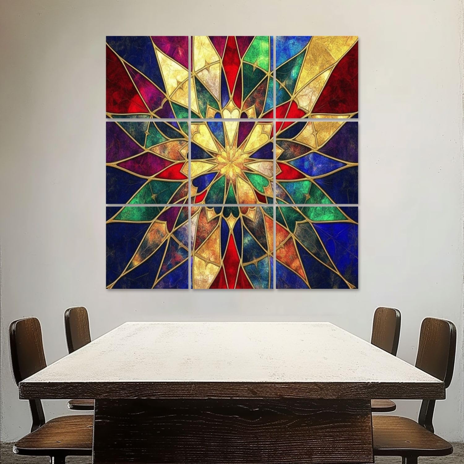 Art Acoustic Panels Self Adhesive Multicolored Geometric Burst Radial Symmetry Canvas Print 9 Packs Decorative Soundproof Wall Panels Large Sound Absorbing Panels for Home Office 60