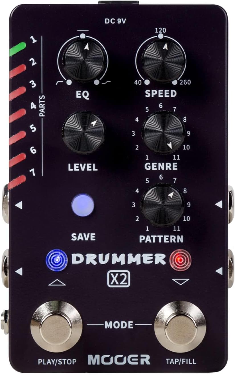 MOOER Drum Machine Guitar Pedal with 121 Drum Grooves 11 Music Styles 7 Rhythm Slots Fill Function Tap Tempo Knob for Electric Guitar Bass (X2)