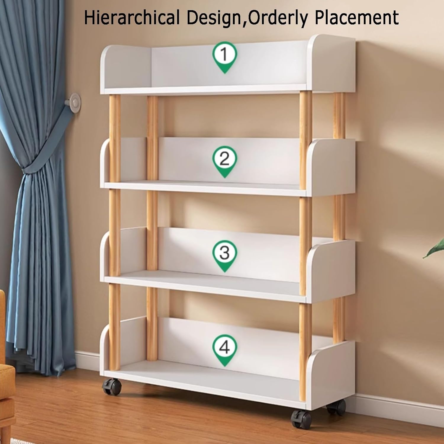 4/5 Cube Bookshelf, Simple Mobile Bookshelf, Multi-Layer Home Desk with Wheels, Suitable for Living Room, Study Room, Reading Corner (Warm White)(60 X 24 X 106cm) ()