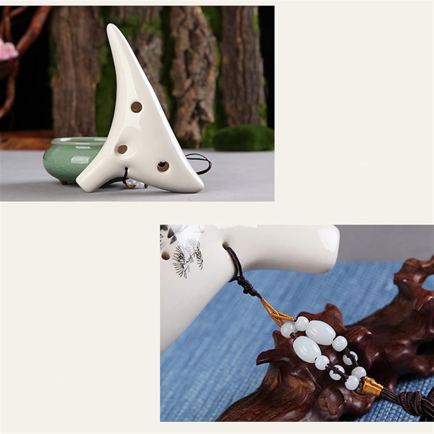 TSTS 12 Holes Alto C White Flower Ocarina Music Instruments Chinese Woodwind Instrument Easy to Learn Children Ocarina (Color : 02)