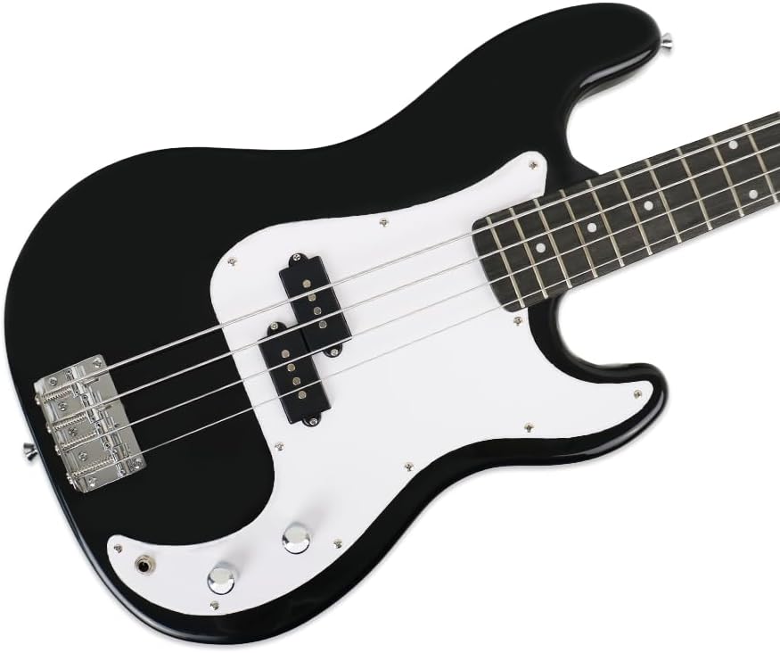 Fojill Full Size 4 Four String Electric Bass Guitar 20W Amplifier Amp Right Hand Beginner Starter Kit Set Combo Bundle Accessory Gig Bag,Strap,Picks,Capo,Noiselss Cable,Strings (Black)