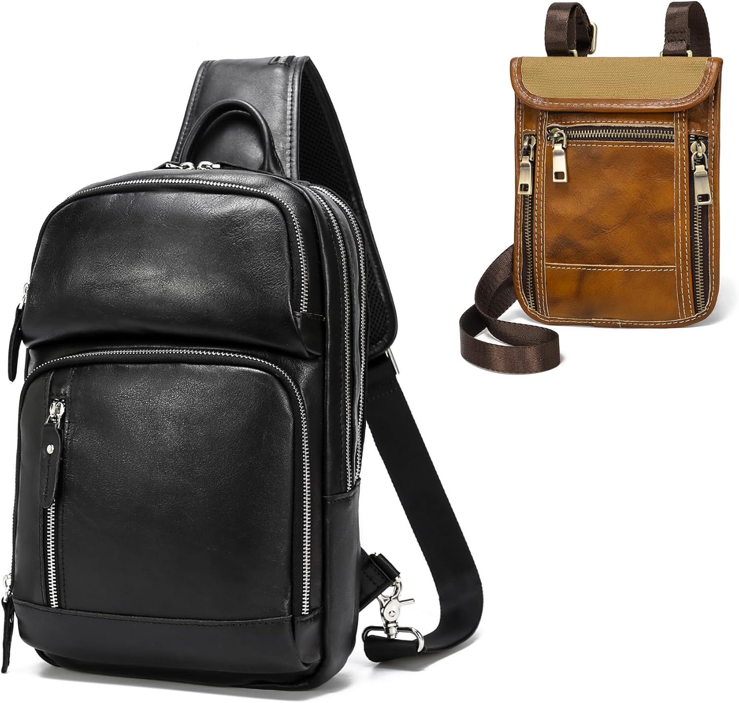 LANNSYNE Leather Sling Bag For Men Crossbody Chest Daypack fits 12.9