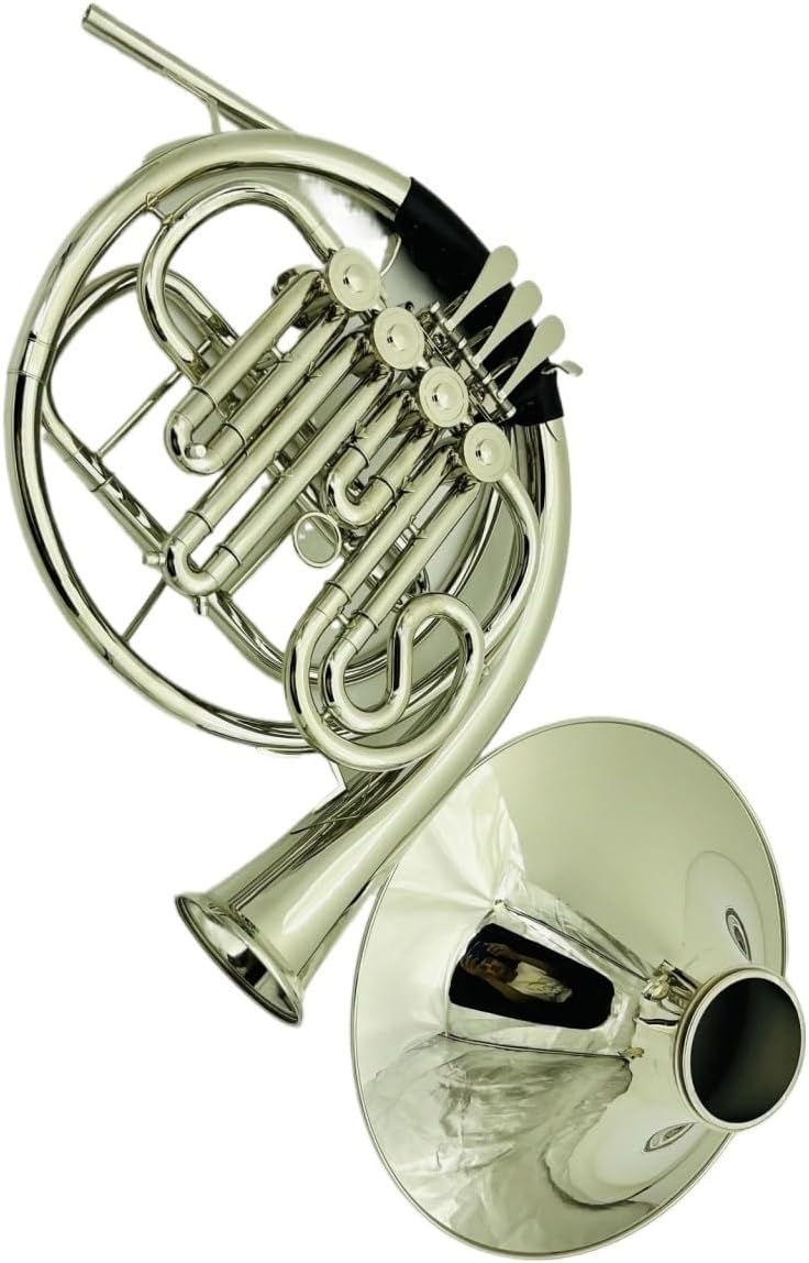 Brass French Horn Single Row French Horn With Mouthpiece 4-Key B/F Nickel Plated Musical Instrument Professional