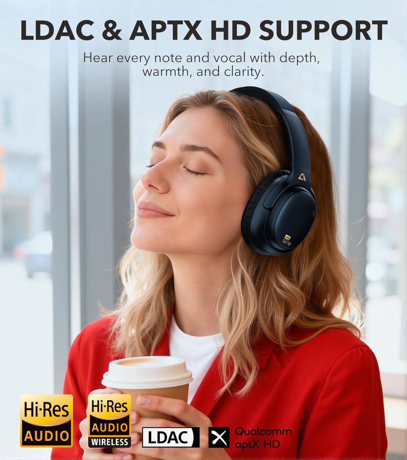 1Mii E700 Wireless Bluetooth Over Ear Headphones with Active Noise Cancelling, Hi-Res Audio LDAC/aptX Low Latency for Airplane Travel Overhead Comfort, 54H Playtime, Custom EQ via App - Blue