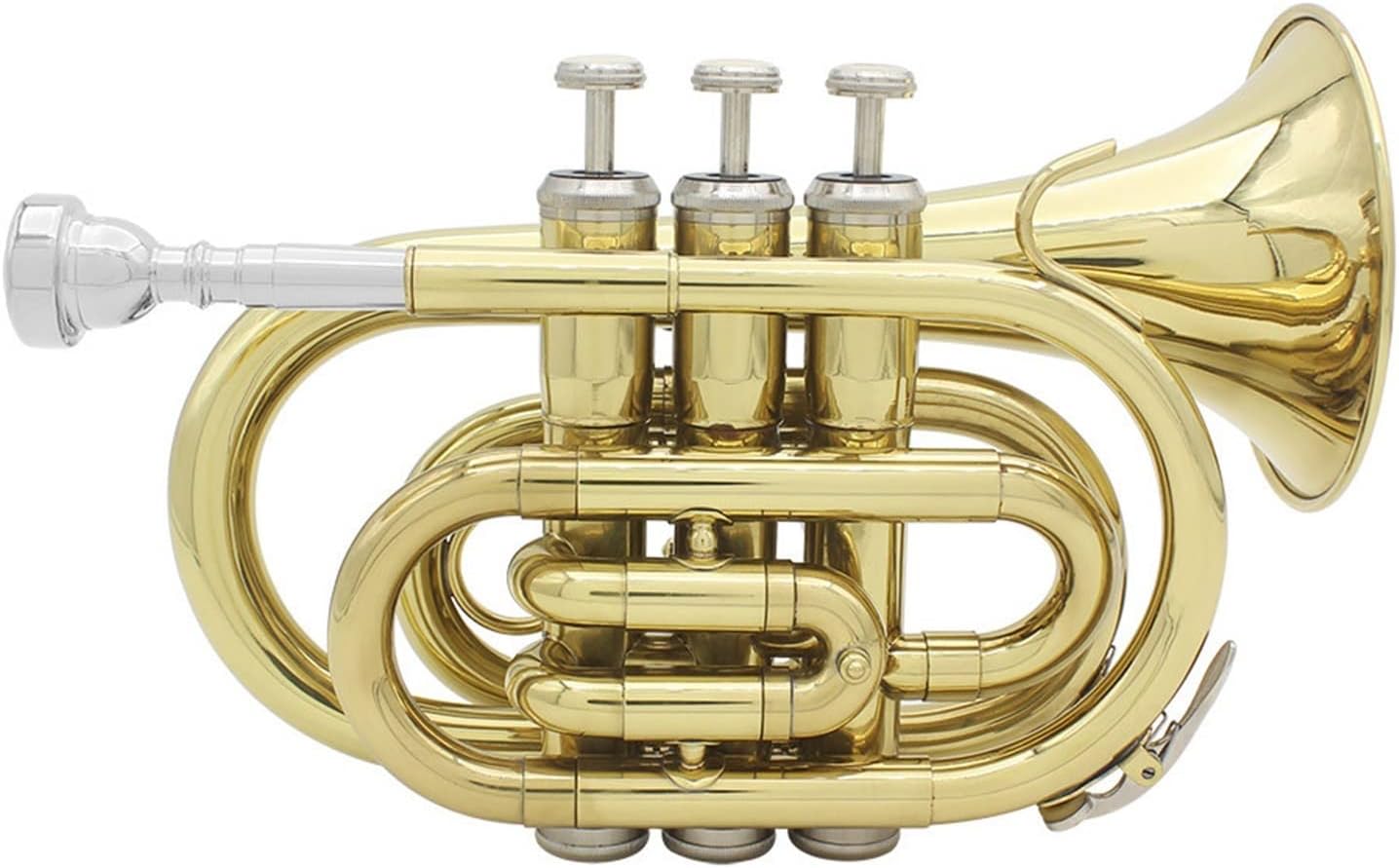 Standard Trumpet Set Mini Pocket Trumpet Bb Flat Brass Wind Instrument with Mouthpiece Gloves Cleaning Cloth Carrying Case