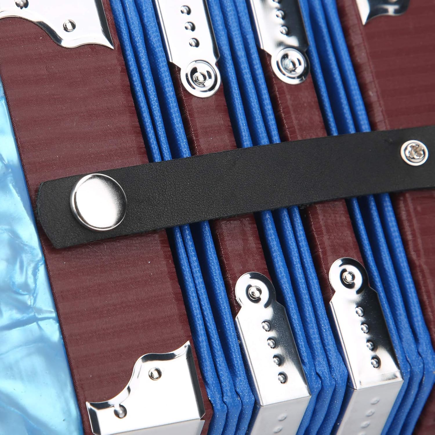 Concertina Accordion Portable, Solid Wood and Leather, 18x17x17cm, 3 Colors - Adjustable Strap, Lightweight with Carry Bag, Ideal for Beginners and Adults (Sky Blue)