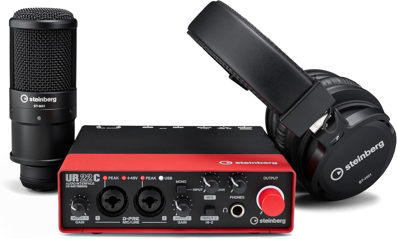 Steinberg UR22C Recording Pack With Mic & Headphones, Red
