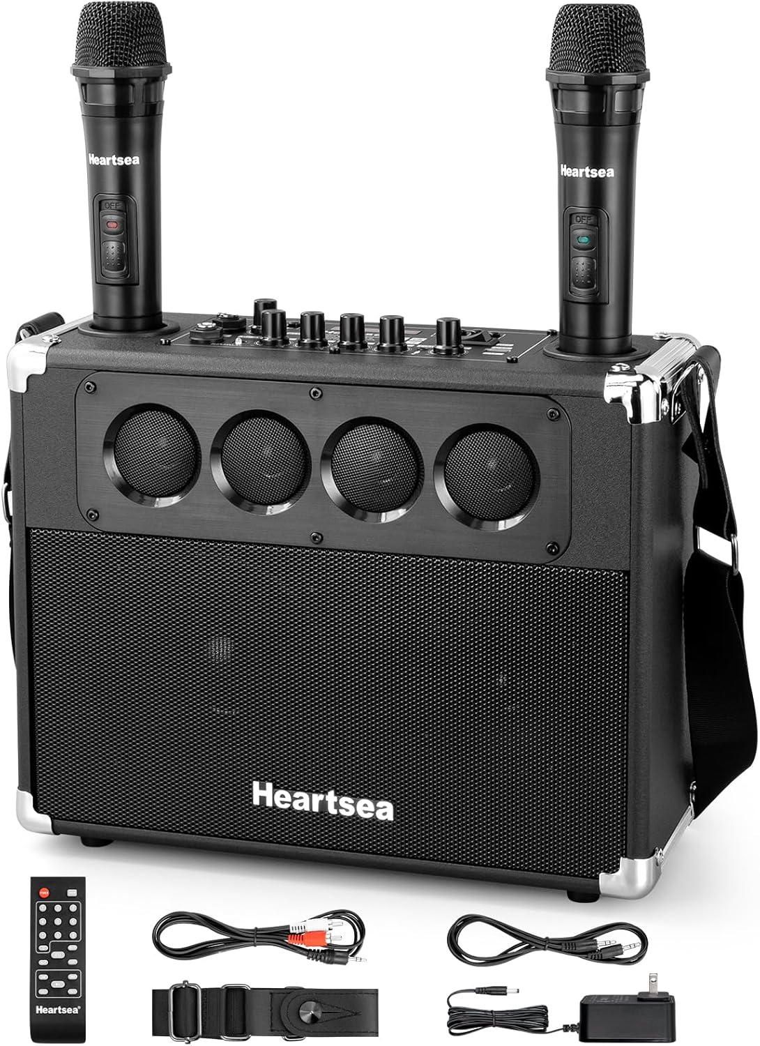 HEARTSEA Karaoke Machine with 2 Wireless Microphones, Portable Bluetooth Karaoke Speaker for Adults, Home Party & Outdoor Use, 100W 3-Way PA System, TWS Pairing, Rechargeable Battery