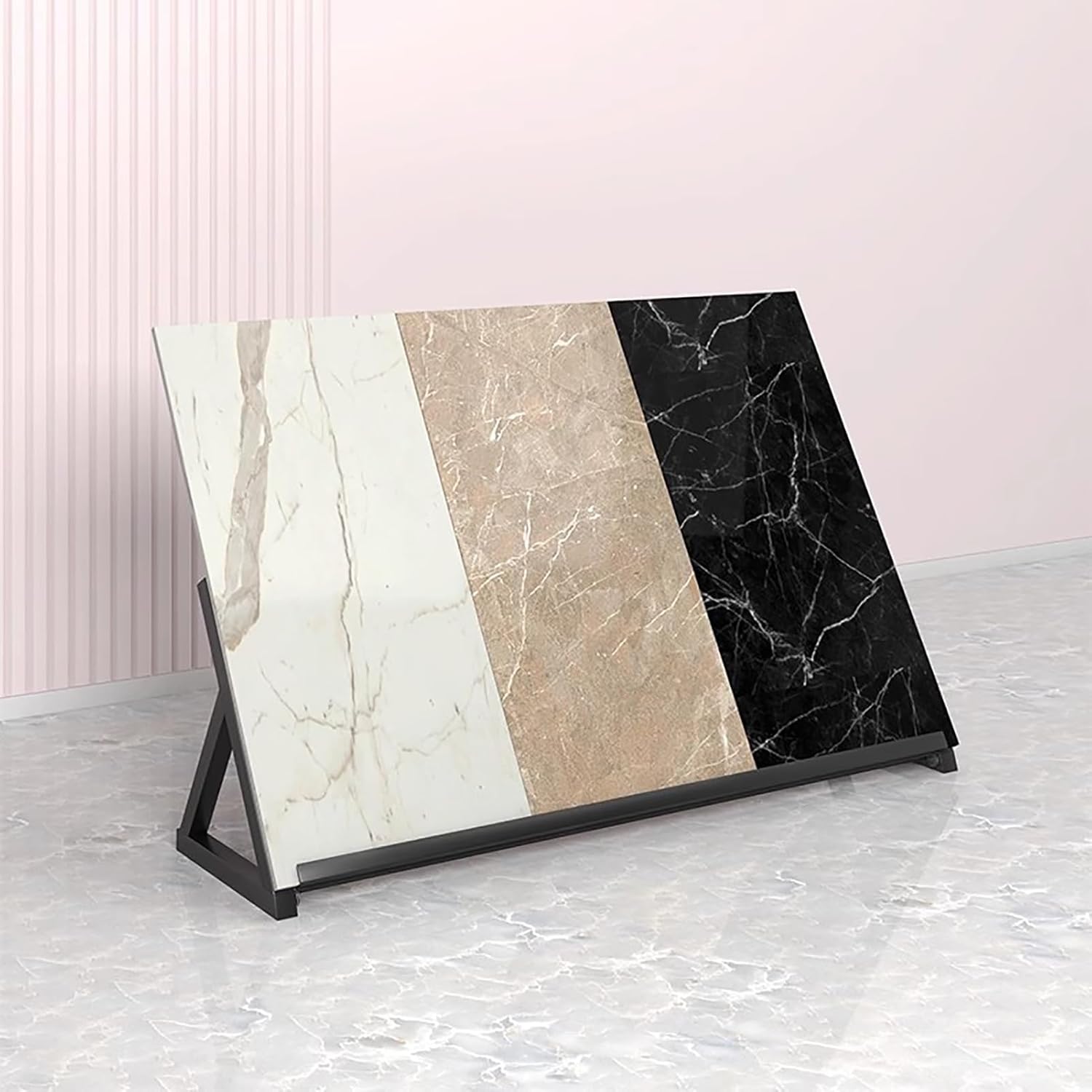 Wooden Floor Sample Display Rack,Floor Tile Display Rack, Metal Ceramic Tiles Floor Porcelain Display Shelf, Suitable for Shopping Malls, Supermarkets, Exhibitions ( Color : White , Size : 120x30x40cm