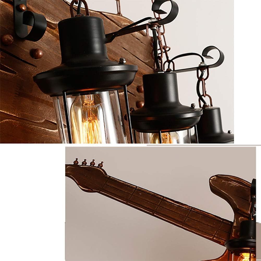 Farmhouse Chaners 6 Lights Unique Guitar Bass Wooden Rustic Retro Pendant Light Fixture Compatible with Restaurant Bar Kitchen Dinging Room