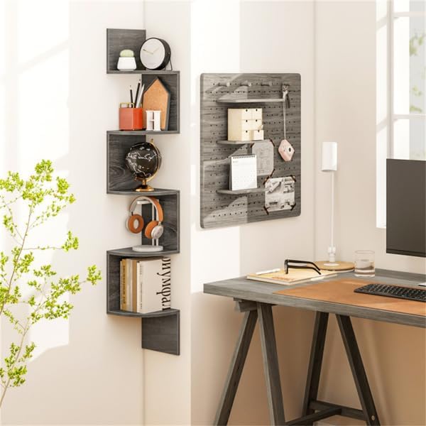 Corner Shelf Wall Mount, 5-Tier Floating Bookshelf, Plant Shelf for Bedroom, Corner Display Storage Shelf Organizer, Floating Corners Shelves for Wall, 5-Tier Corners Bookshelves (Oak)