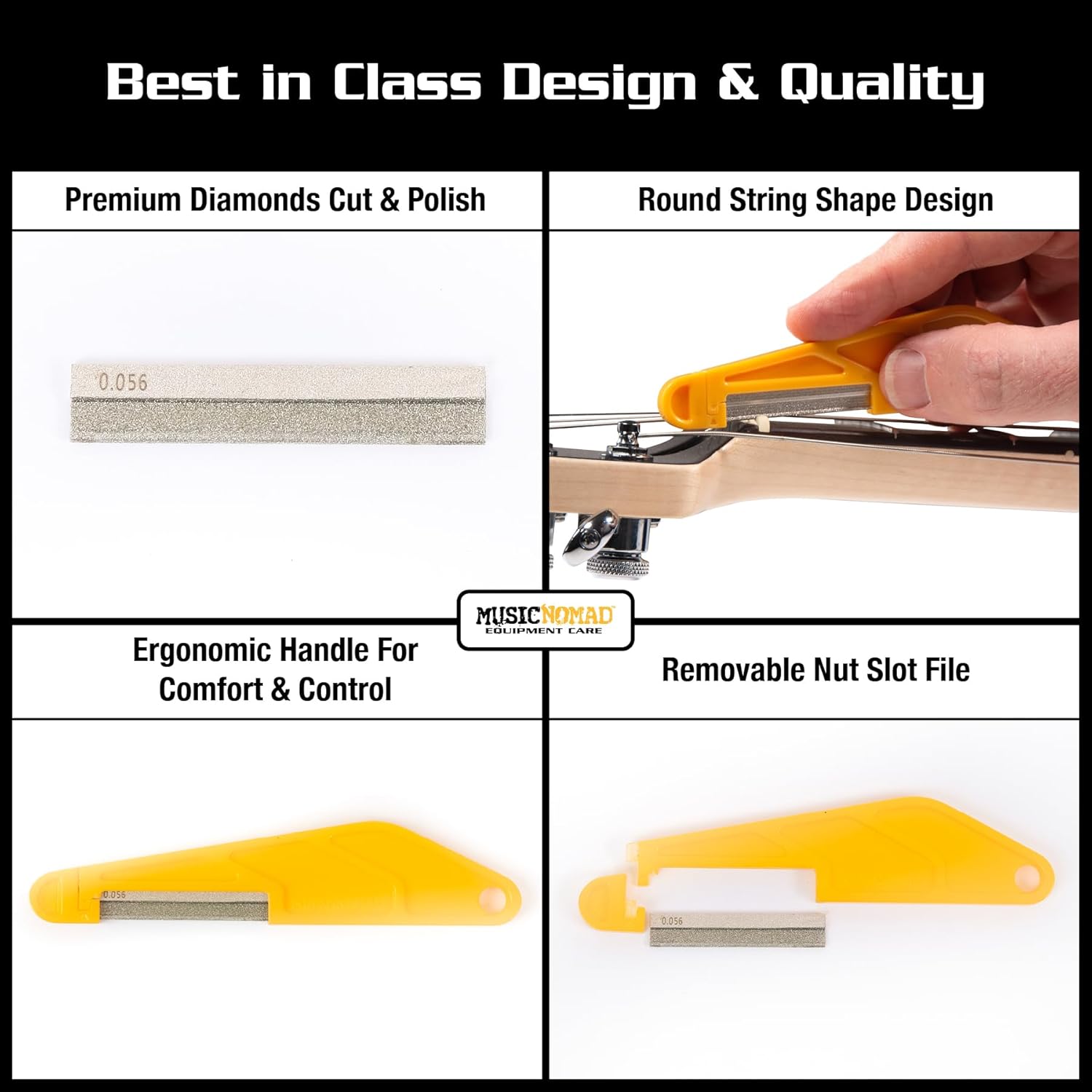 MusicNomad MN673 5 pc. Diamond Coated Bass Nut Slotting File Set, with Storage Case