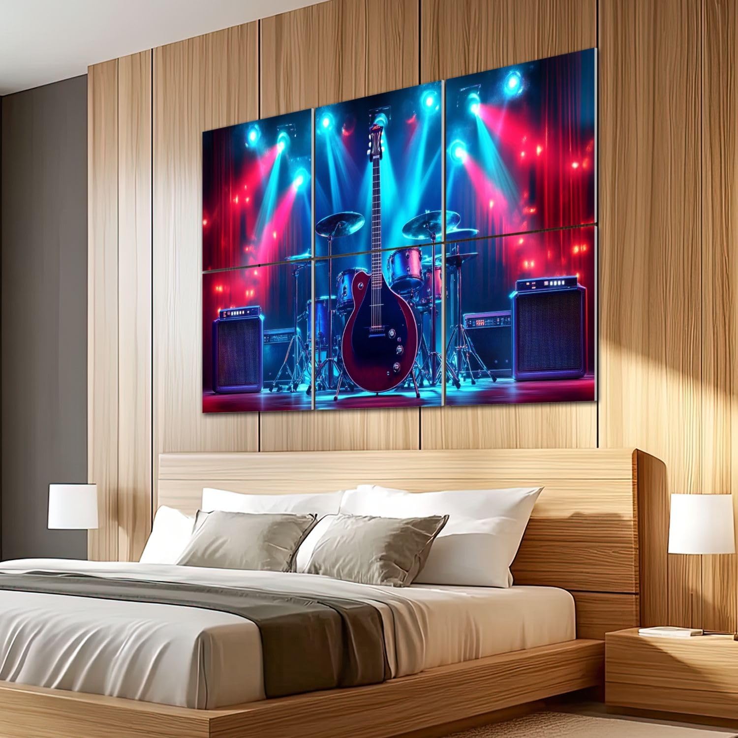 6 Pack Art Acoustic Panels Sound Absorbing Guitar Vintage Cave Electric Drum Set Amplifiers Stage Lights Decorative Soundproof Wall Panels Self Adhesive for Recording Studios Office 72