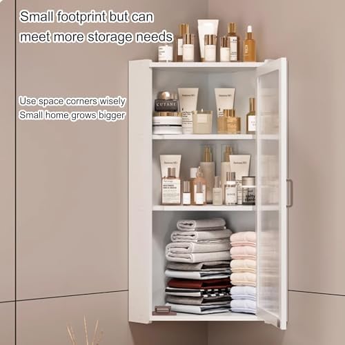 Small Corner Medicine Cabinet, Bathroom Cabinet Wall Mount with Glass Doors, Bathroom Wall Cabinet Over The Toilet, Compact Hanging Cabinet for Bathroom Kitchen Laundry Room Dormitories(Tran