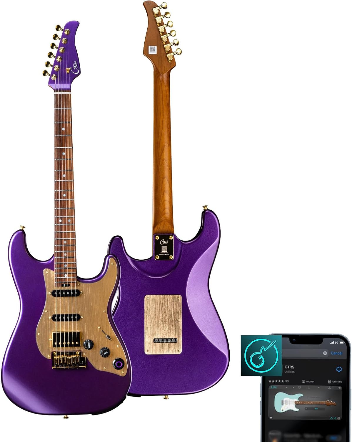 GTRS S900 Smart Electric Guitar Kit With UHF Wireless Transmitter, Practice Guitar Intelligent System With 126 Effects Types, 80s Loop, 40 Drummer, 10H Bettaty Life, 6 Strings, Right Hand(S900 Purple)