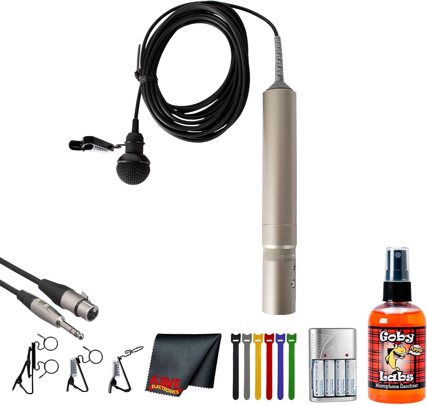 Sony ECM-55B Lavalier Microphone with XLR Output | Omni Electret Capsule & Full Frequency Range | for Interviews & Broadcast Audio + Cable Ties + Mic Cleaner + Fiber Cloth (Renewed)