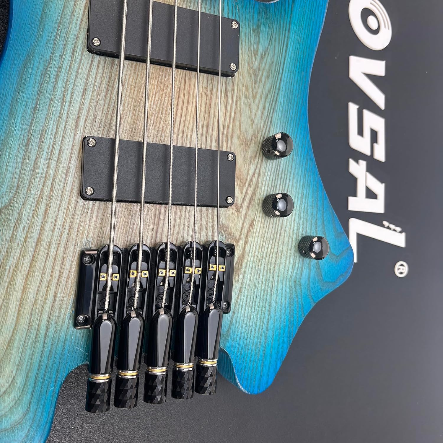 Black Headless Electric Bass Bridge 5 String Bass Bridge with Brass Saddles Bass Parts Replacement for 5 String Headless Bass