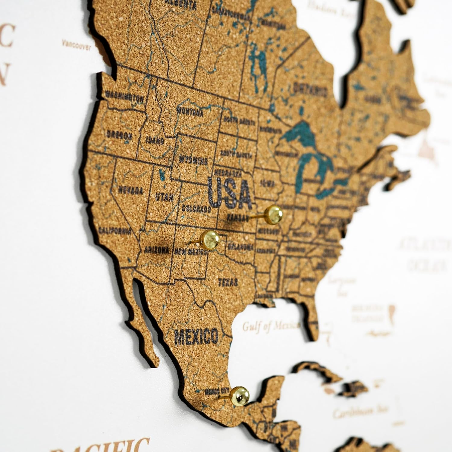 Colorfull Worlds Unframed White Cork World Map Wall Art – 53 x 34.6 inches – 3-Piece Design – Large Geographical Map – Home Office Decor – Modern Wall Art