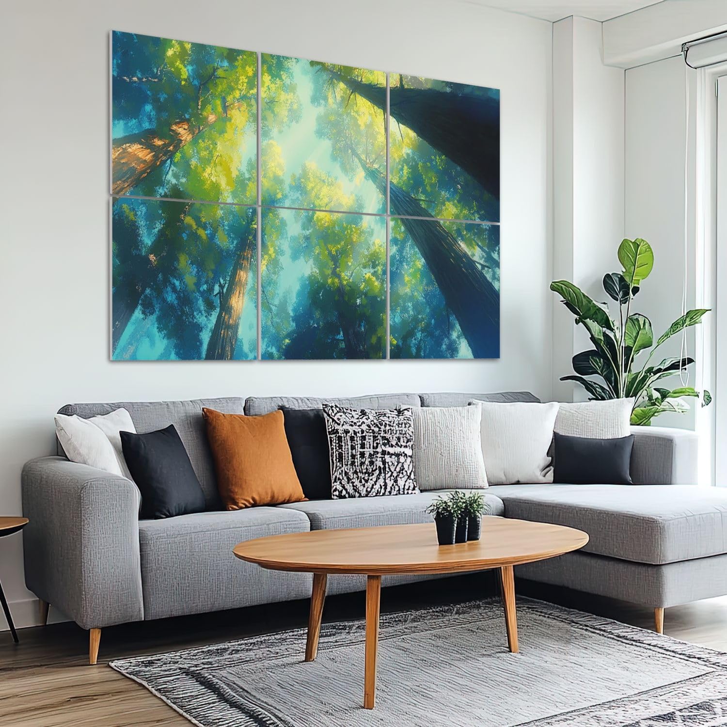 6 Pack Art Acoustic Panels Sound Absorbing Redwood Forest Tall Trees Sunlight Filtering Leaves Canopy Blue Sky Decorative Soundproof Wall Panels Self Adhesive for Recording Studios Office 72