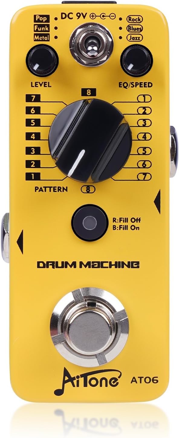 AITONE Drum Machine Guitar Pedal (AT-06) and Patch Cables 6 Pack 1/4
