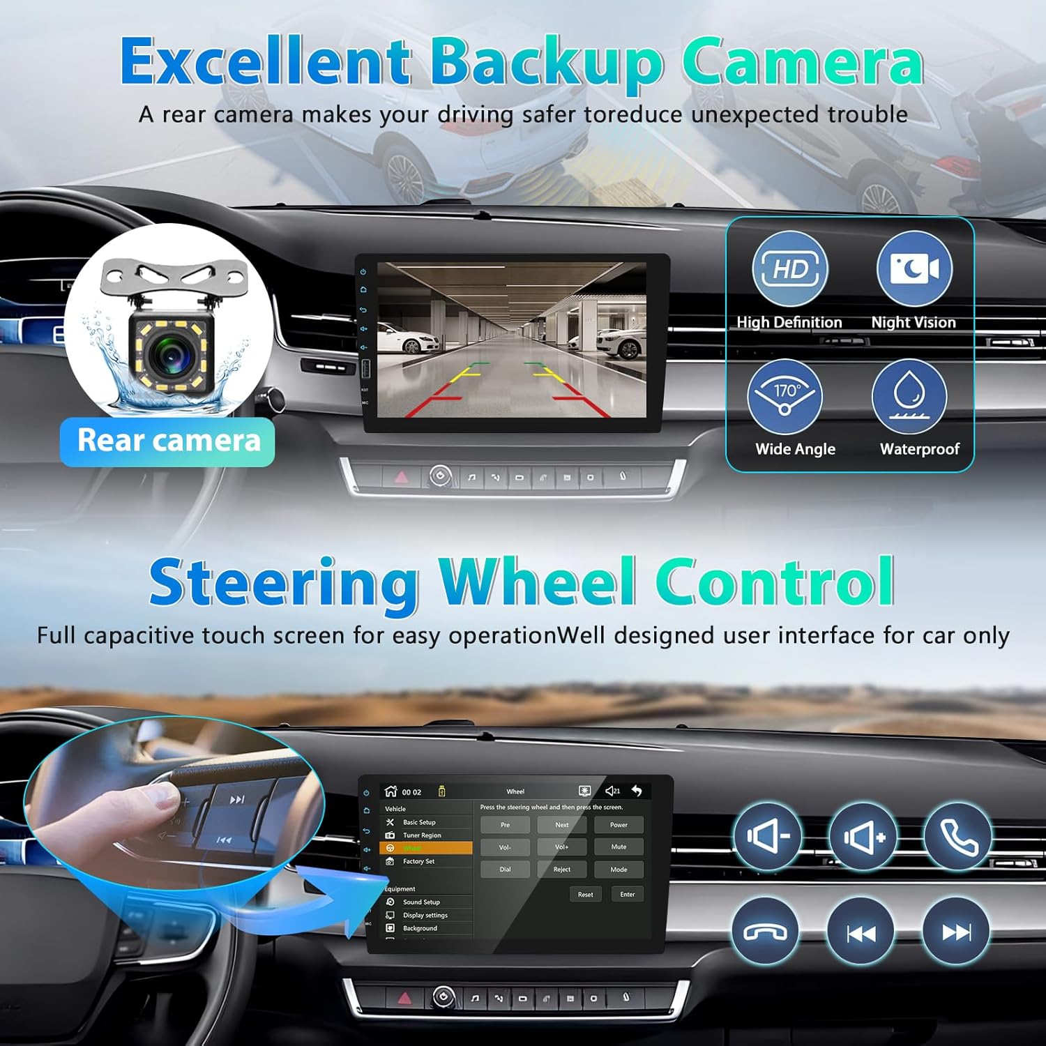 9 Inch Car Stereo Single Din Radio with Wireless Apple Carplay & Android Auto,1 Din Bluetooth Car Audio Recivers Touchscreen with iOS/Android Mirror Link FM Radio/TF/USB/AUX Input+AHD Backup Camera