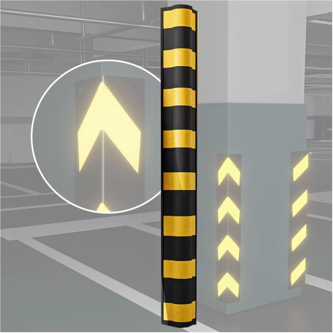 Rubber Wall Corner Guards for Car Front Bumper, Garage Wall Protector Rubber Corner Shield Rubber Safety Bumpers Pole with Yellow Reflective Strip Rubber Corner Guards for Garage Pole (Size : 59.1x3.