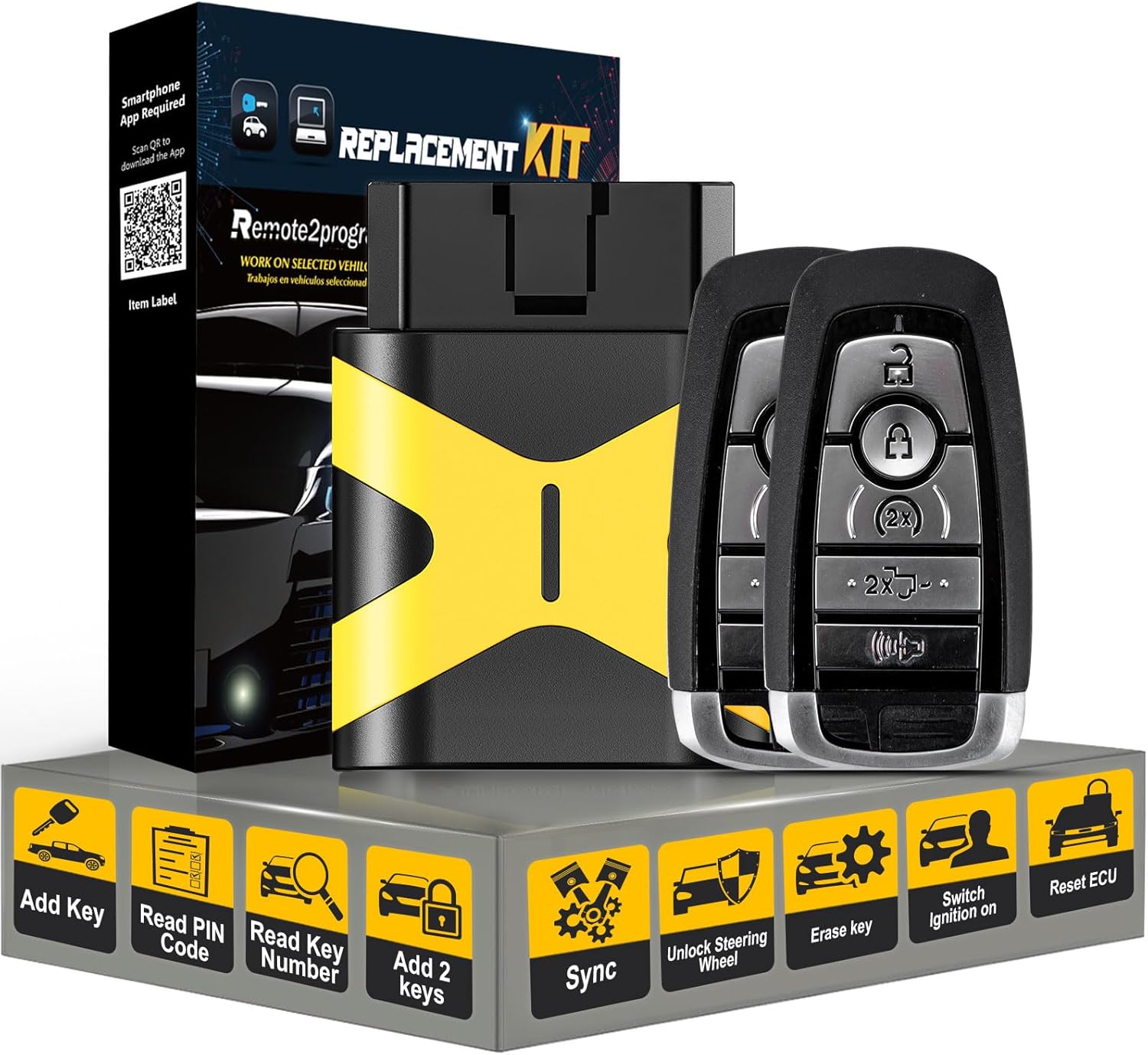 Smart DIY Programming Car Key/Add 2 Keys Keyless Entry Remote Replacement for 2018-2020 Ford F-150, 2017-2019 Ford F-250/F-350 with FCC: M3N-A2C93142600 (5 Button/Pickup Truck)