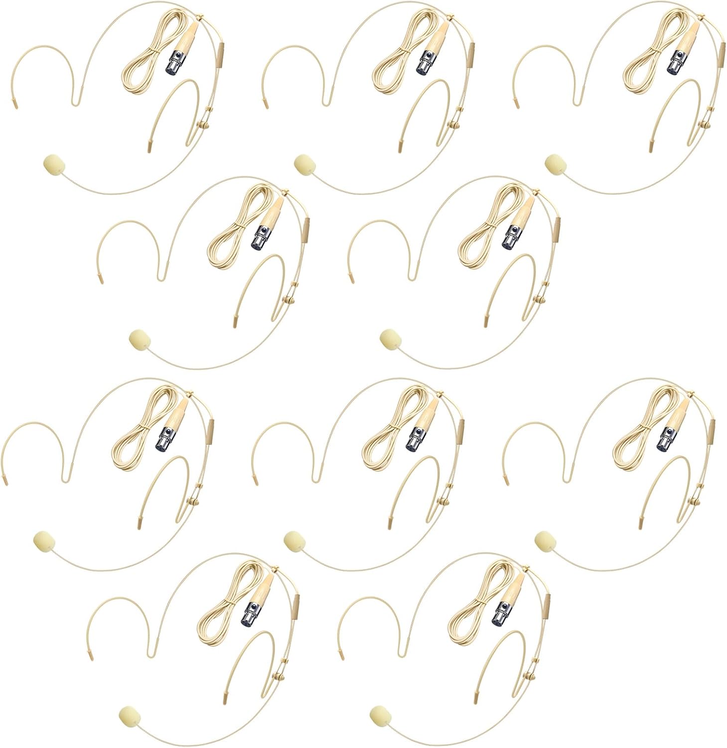 10 Pack Headset/Headworn Microphone Double Over Ear Earset Micophone for Singing Hands-Free Head Hanging Condenser Omnidirectional Mic for Shure,4 Pin Mini XLR,1.5M Cable,Windscreen