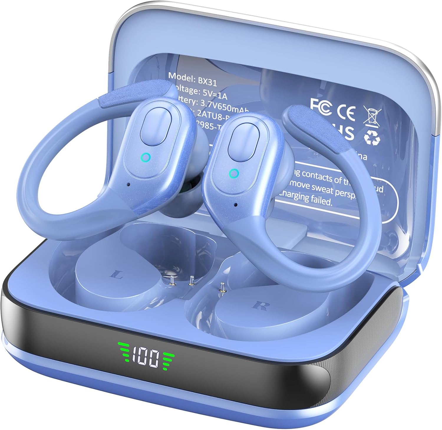 Wireless Earbuds Bluetooth 5.4 Headphones, Noise Canceling Ear Buds with 75hr Playtime, LED Power Display, IPX7 Waterproof Earphones Over-Ear Earphones for Sports/Workouts