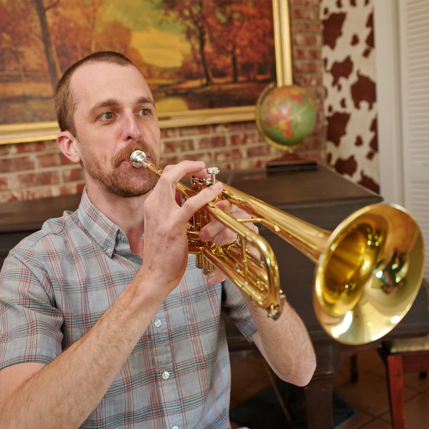 Mendini By Cecilio Bb Standard Trumpet Set for Beginners - Brass Student Trumpet Instrument with Hard Case, 7C Mouthpiece, Valve Oil, Cleaning Cloth, Gloves (Gold)